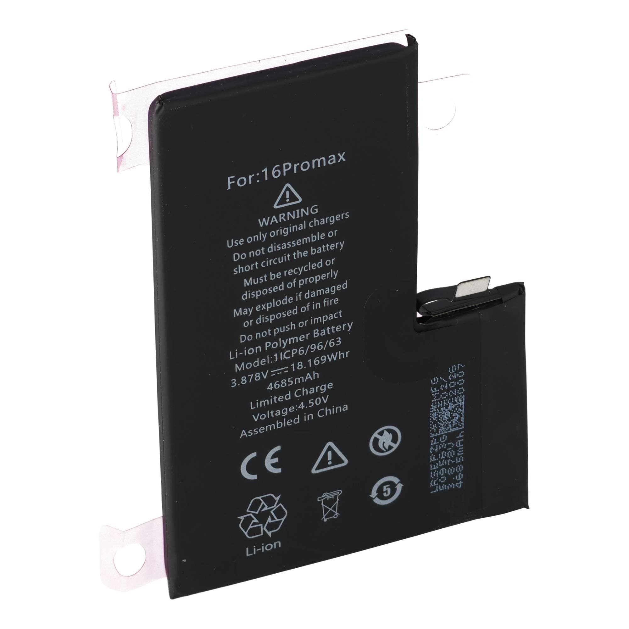 Batterie compatible avec l'iPhone 16 Pro Max d'Apple, Li-Polymère 3,87 V 4685 mAh 18,16 Wh