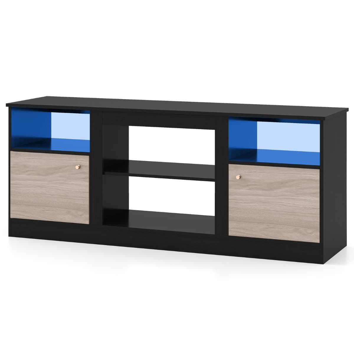 Meuble TV avec Éclairage LED pour Téléviseurs 65'' Meuble TV avec Étagère Réglable et Compartiment Ou
